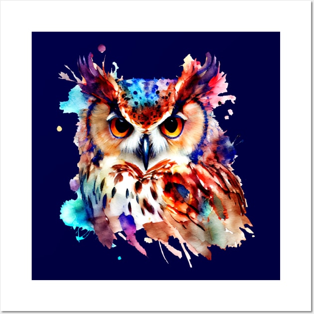 Owl Colourful Art | Watercolor Painting of the Owl Wall Art by KOTOdesign